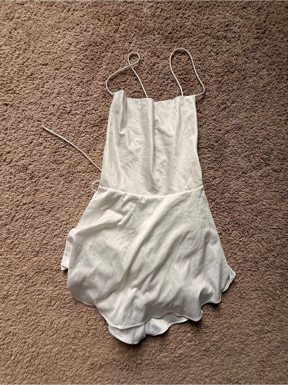 Women's White Satin Mini Dress with Spaghetti Straps